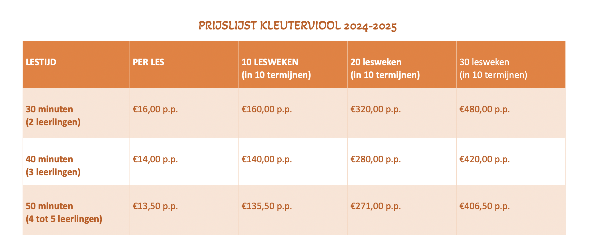 prijslijst kleuterviool